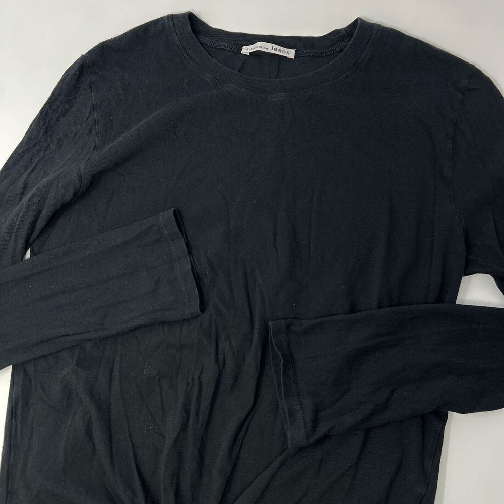 Reformation Jeans Organic Cotton Tie Front Black Long Sleeve Shirt Closet Basic - Picture 1 of 7